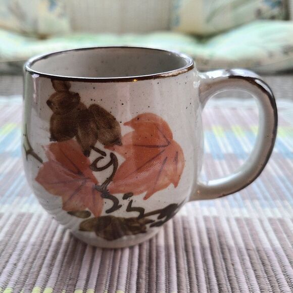 Handcrafted Ceramic Pottery Stoneware Mug Autumn Leaves Speckled Finish Korea - Picture 2 of 9